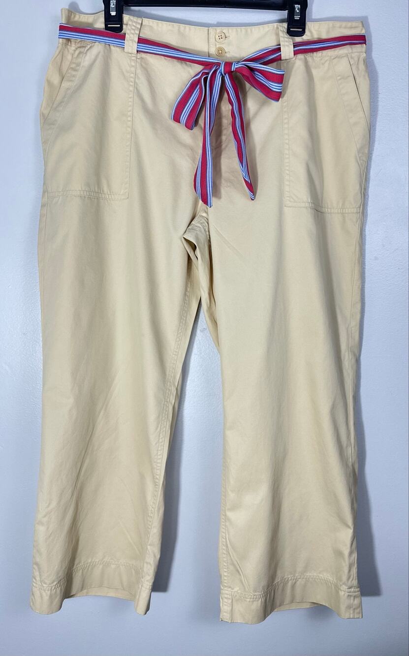 Lauren Ralph Lauren Light Khaki Cropped Wide Leg Pants Women 16W Coastal Preppy